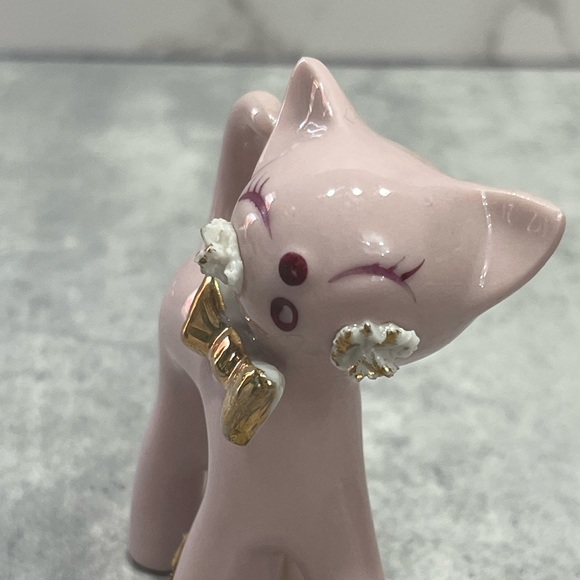 Vintage 1950’s Pink Porcelain Thames Spaghetti Cat w tag kitten gold Japan - Picture 10 of 14
